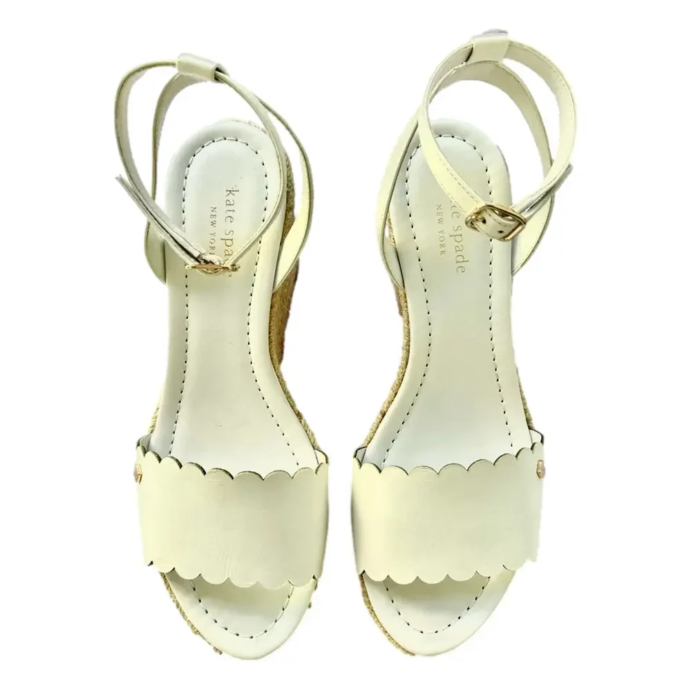 Kate Spade Taiya White Size 8 Scalloped Wedges Espadrilles EUC Beachy